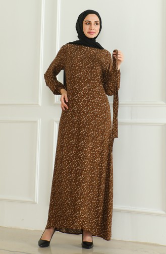 Gemustertes Viskosekleid Mit Gürtel 0508-02 Taba 0508-02