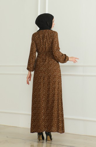 Gemustertes Viskosekleid Mit Gürtel 0508-02 Taba 0508-02
