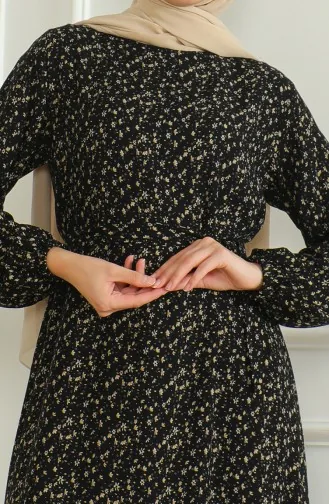 Robe Viscose A Motifs Et Ceinturée 0508-04 Noir 0508-04