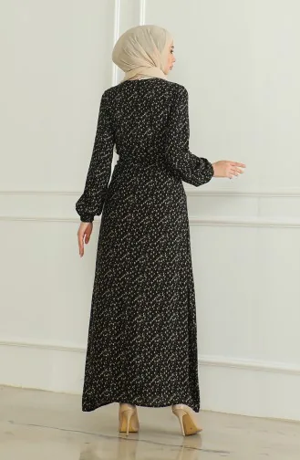 Robe Viscose A Motifs Et Ceinturée 0508-04 Noir 0508-04