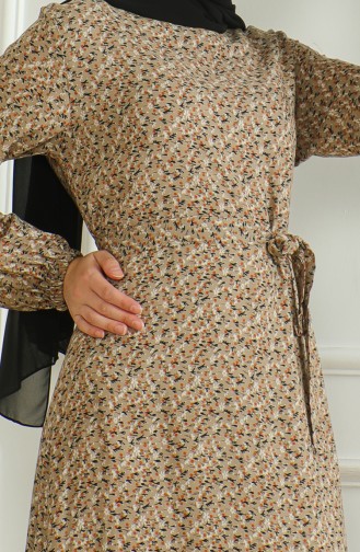Gemustertes Viskosekleid Mit Gürtel 0508-05 Nerz 0508-05