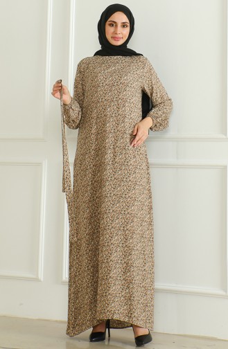 Gemustertes Viskosekleid Mit Gürtel 0508-05 Nerz 0508-05