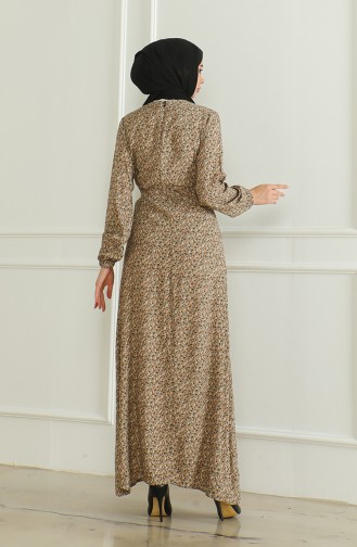 Gemustertes Viskosekleid Mit Gürtel 0508-05 Nerz 0508-05