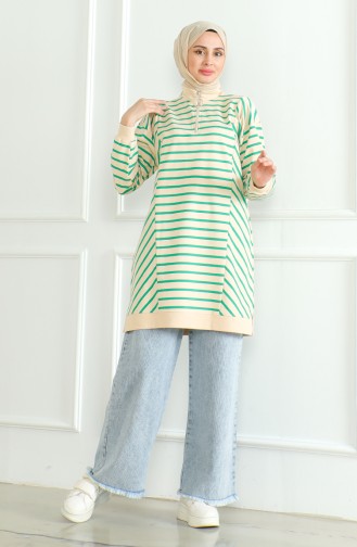 Striped Slit Tunic 9122-04 Beige Green 9122-04