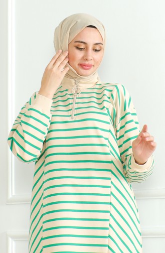 Striped Slit Tunic 9122-04 Beige Green 9122-04
