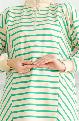 Striped Slit Tunic 9122-04 Beige Green 9122-04