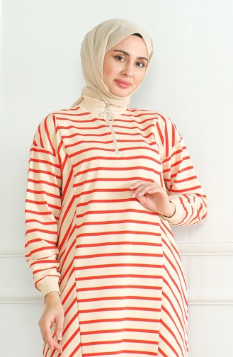 Tunique Fendue A Rayure 9122-05 Beige Rouge 9122-05