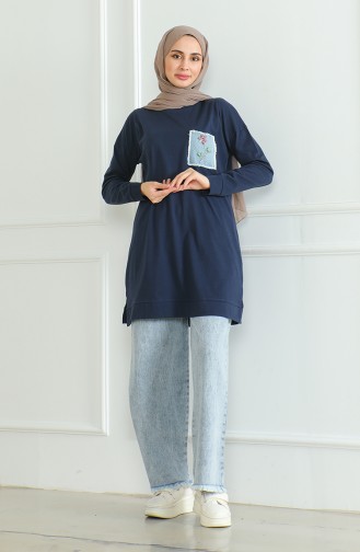 Bat Sleeve Loose Tunic 9126-02 Navy Blue 9126-02