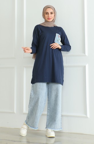 Bat Sleeve Loose Tunic 9126-02 Navy Blue 9126-02