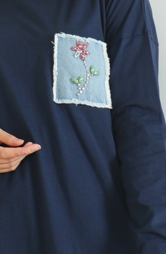 Bat Sleeve Loose Tunic 9126-02 Navy Blue 9126-02