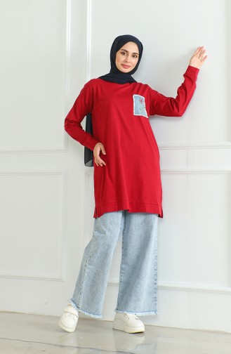 Bat Sleeve Loose Tunic 9126-07 Burgundy 9126-07
