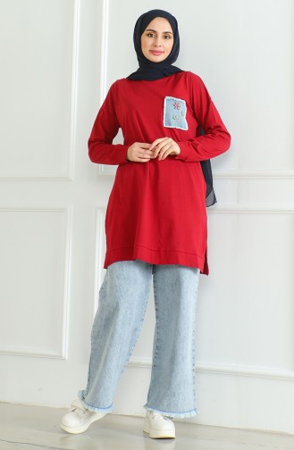 Bat Sleeve Loose Tunic 9126-07 Burgundy 9126-07
