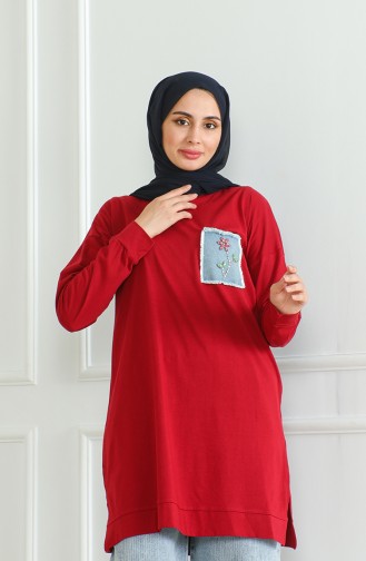 Bat Sleeve Loose Tunic 9126-07 Burgundy 9126-07