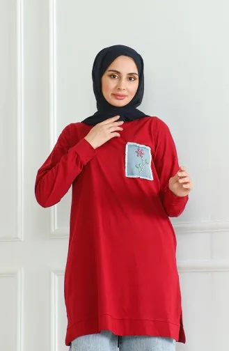تونيك بأكمام فراشة 9126-07 أحمر غامق 9126-07