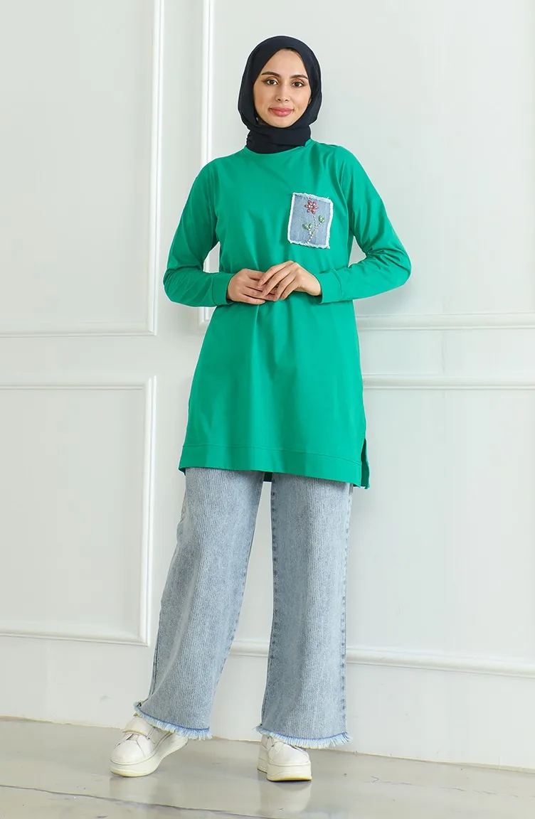 Casual Tuniek Met Vleermuismouwen 9126-08 Groen 9126-08