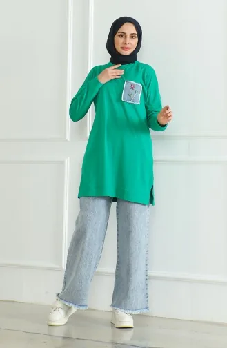Casual Tuniek Met Vleermuismouwen 9126-08 Groen 9126-08