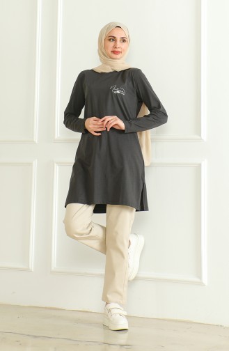 Gekamde Katoenen Tuniek Met Split 9134-01 Gerookt 9134-01