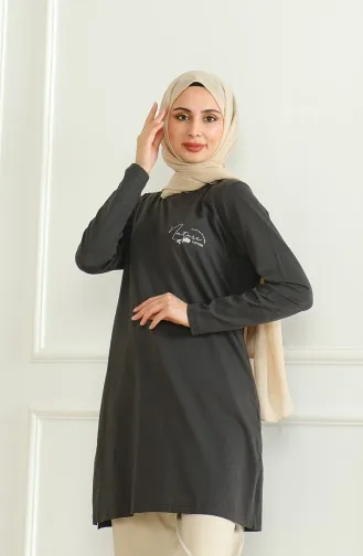 تونيك قطن ممشط بشق  9134-01 رمادي غامق 9134-01