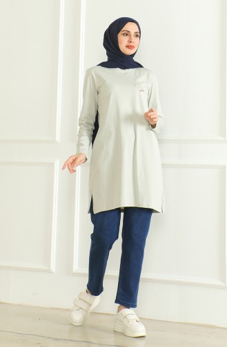 Gekamde Katoenen Tuniek Met Split 9134-02 Grijs 9134-02