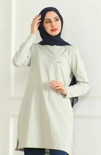 تونيك قطن ممشط بشق 9134-02 رمادي 9134-02