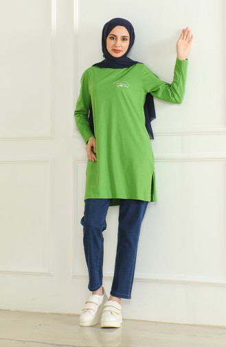 Slit Cotton Tunic 9134-03 Pistachio Green 9134-03