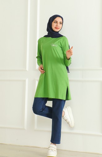 Slit Cotton Tunic 9134-03 Pistachio Green 9134-03