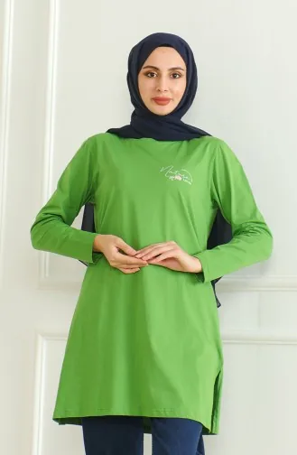 تونيك قطن ممشط بشق 9134-03 أخضر فستقي 9134-03