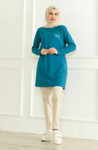 Slit Cotton Tunic 9134-04 Petrol 9134-04