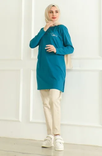 Slit Cotton Tunic 9134-04 Petrol 9134-04