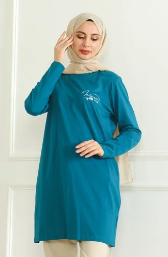 Slit Cotton Tunic 9134-04 Petrol 9134-04