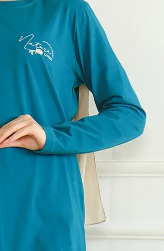 Slit Cotton Tunic 9134-04 Petrol 9134-04
