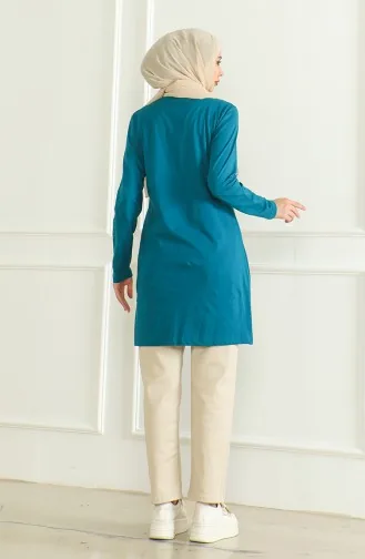 Slit Cotton Tunic 9134-04 Petrol 9134-04