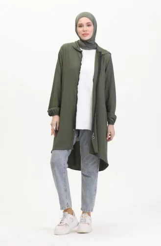 Crepe Fabric Zippered Coat 1044-04 Khaki 1044-04