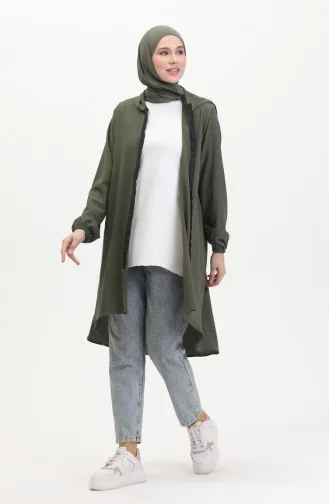 Crepe Fabric Zippered Coat 1044-04 Khaki 1044-04
