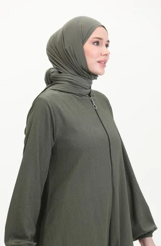 Crepe Fabric Zippered Coat 1044-04 Khaki 1044-04
