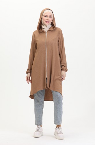 Crepe Fabric Zippered Coat 1044-05 Mink 1044-05