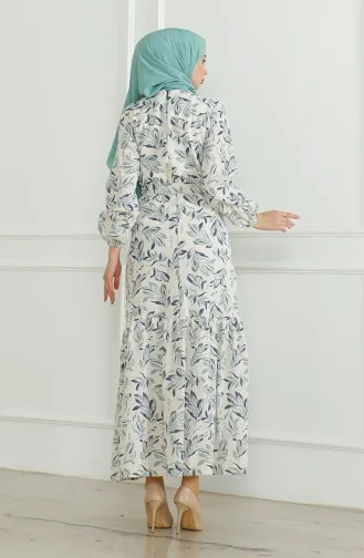 فستان كتان منقوش 0471-02 بيج أخضر مينت 0471-02