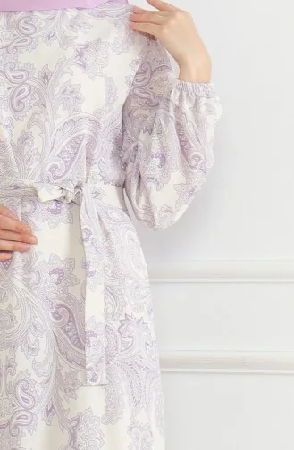 Robe Lin à Motifs Et Ceinture 0471C-02 Lilas 0471C-02