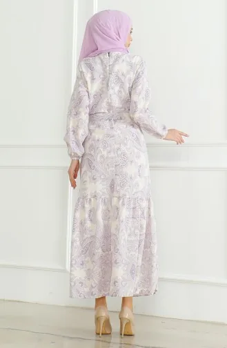 Robe Lin à Motifs Et Ceinture 0471C-02 Lilas 0471C-02