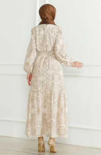 Linnen Jurk Met Riem En Patroon 0471C-04 Beige 0471C-04