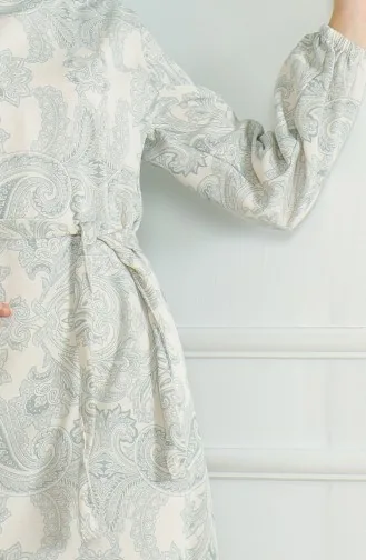 فستان كتان منقوش 0471C-05 أخضر مينت 0471C-05