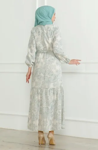 فستان كتان منقوش 0471C-05 أخضر مينت 0471C-05