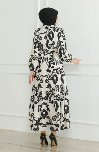 فستان كتان منقوش 0471D-02بيج أسود 0471D-02