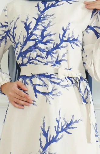 Robe Lin A Motifs Et Ceinture 0471F-02 Beige Saks 0471F-02