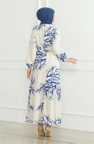 Robe Lin A Motifs Et Ceinture 0471F-02 Beige Saks 0471F-02