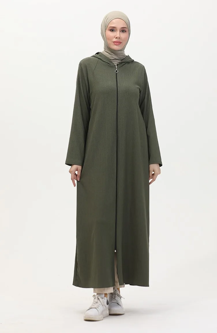 Crepe Fabric Zippered Coat 1045-03 Khaki 1045-03