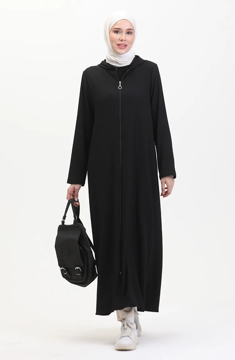 Crepe Fabric Zippered Coat 1045-04 Black 1045-04
