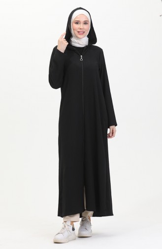 Crepe Fabric Zippered Coat 1045-04 Black 1045-04