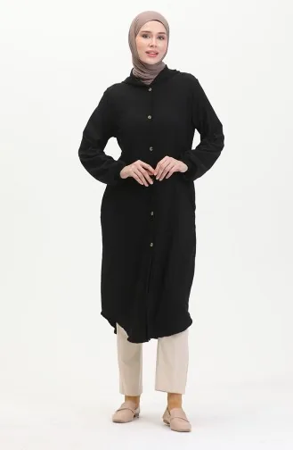 Hooded Buttoned Coat 7272-04 Black 7272-04