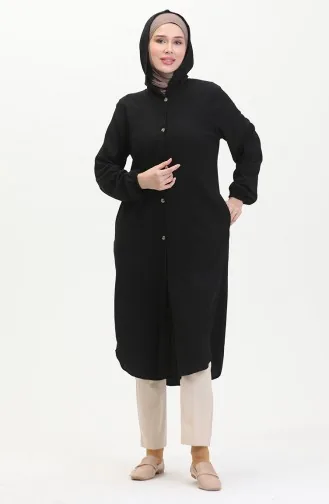 Hooded Buttoned Coat 7272-04 Black 7272-04